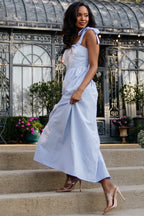 Enora Embroidered Maxi Dress | Blue + White Floral