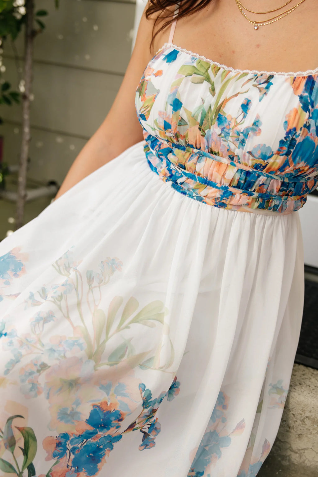Marceline Midi Dress | White + Blue Floral