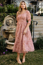 Fabian Jacquard Midi Dress | Mauve + Gold