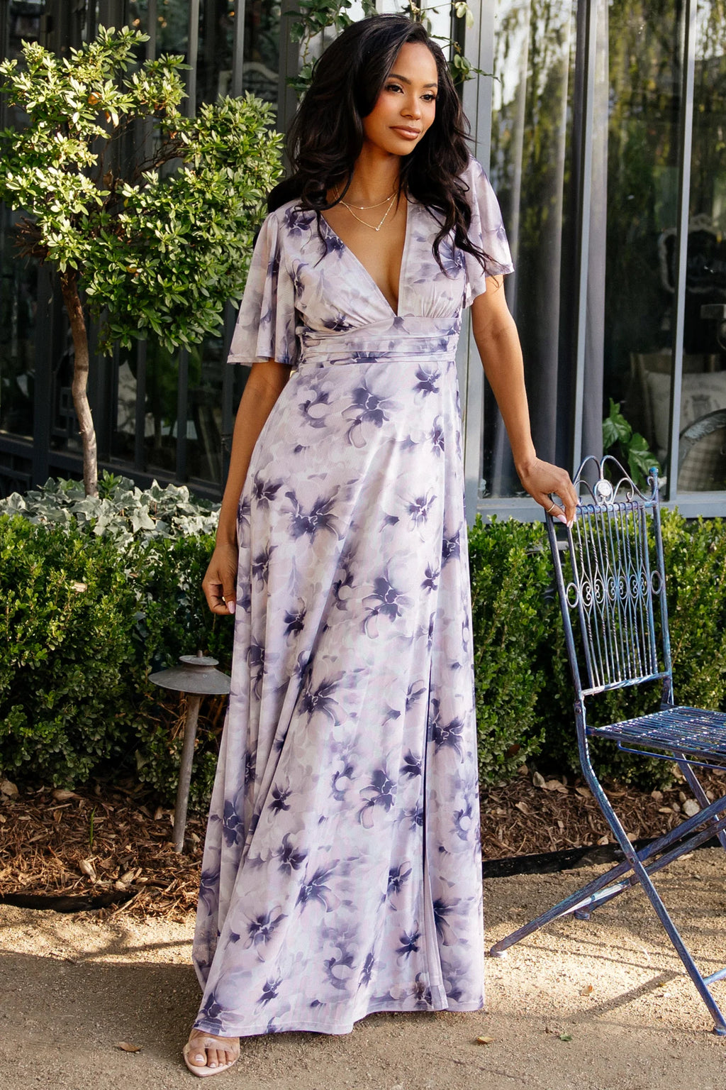 Arianne Mesh Maxi Dress | Dusty Lavender Print