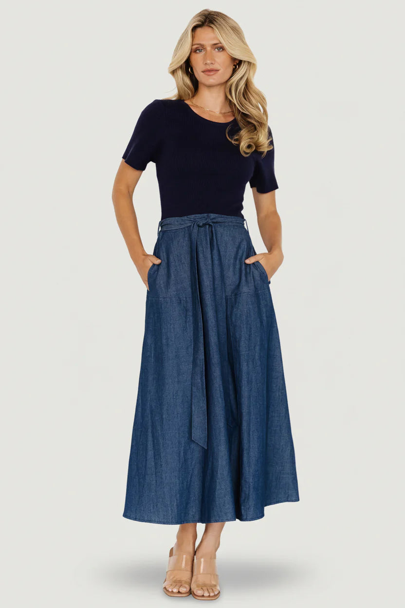 Olina Midi Dress | Chambray + Navy