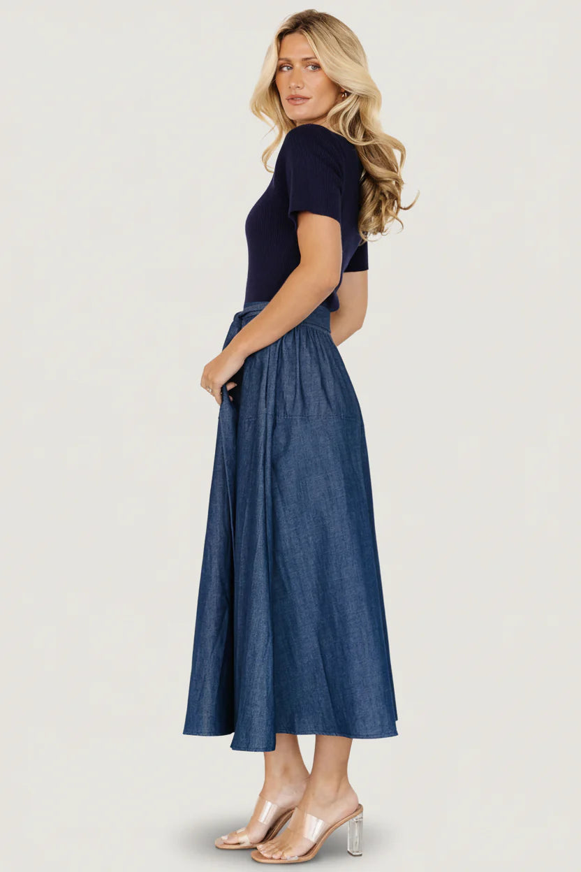 Olina Midi Dress | Chambray + Navy