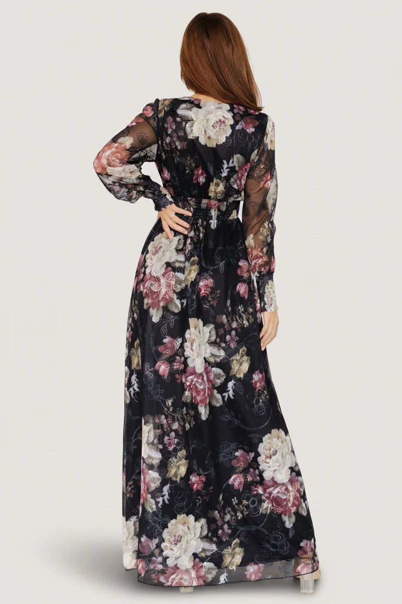 Jolie Embroidered Tulle Dress | Midnight + Mauve Floral