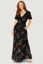 Leslie Velvet Maxi Dress | Black + Deep Jade Floral