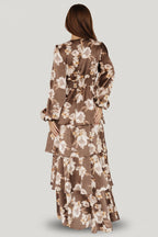Montrouge Tiered Satin Dress | Mocha Floral