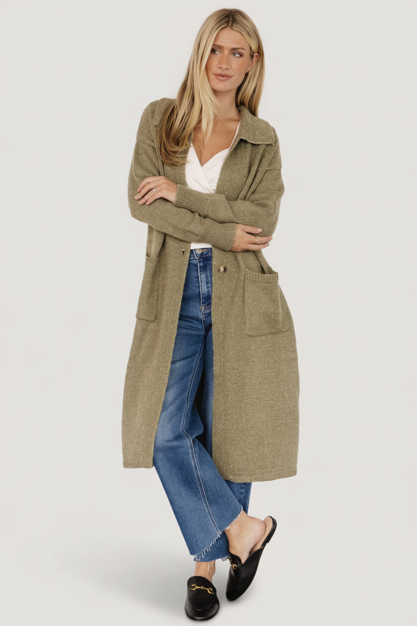 Ontario Long Button Cardigan | Olive