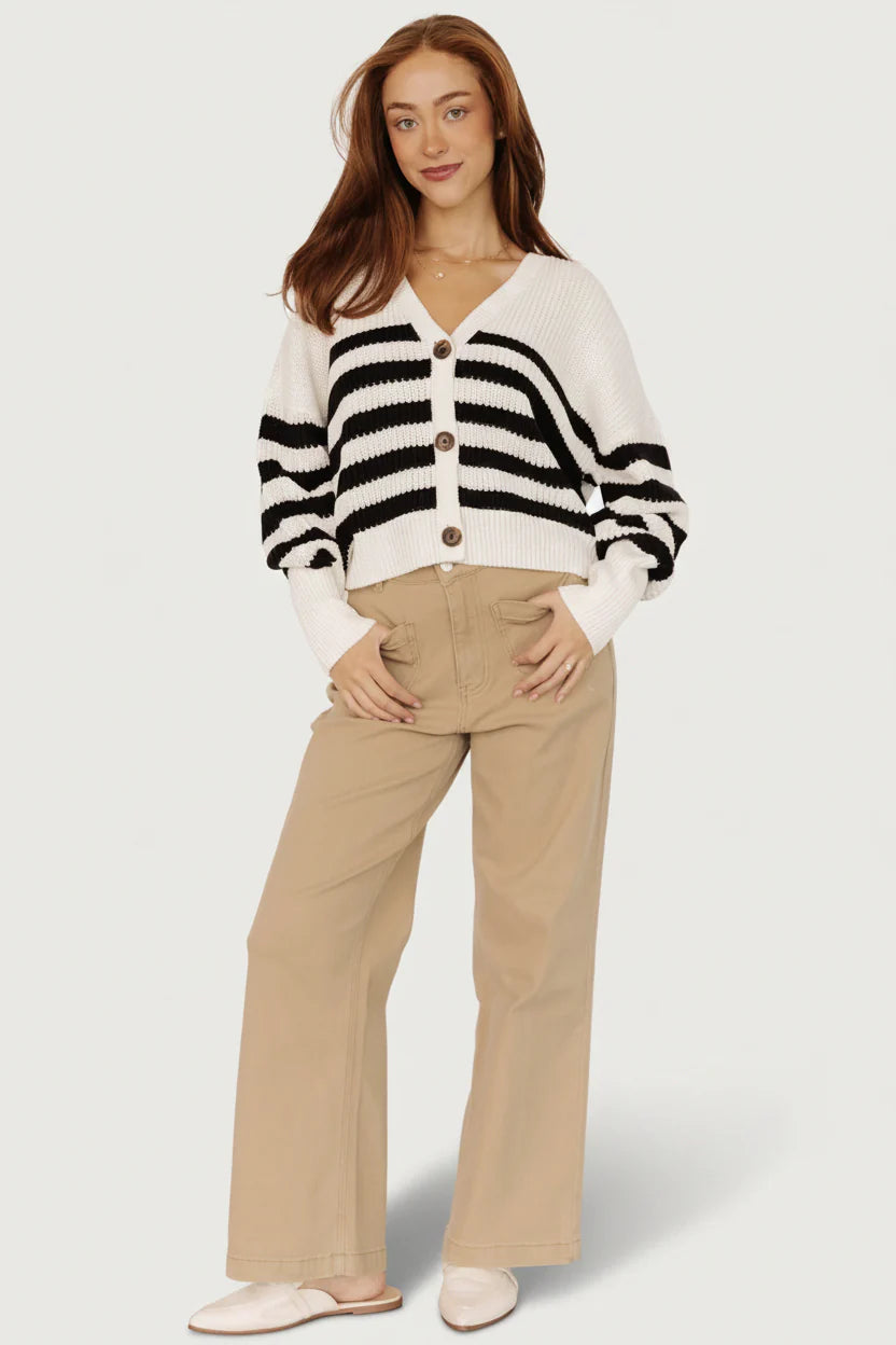Gracie Knit Cardigan | Ivory + Black Stripe