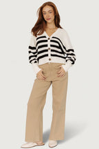 Gracie Knit Cardigan | Ivory + Black Stripe