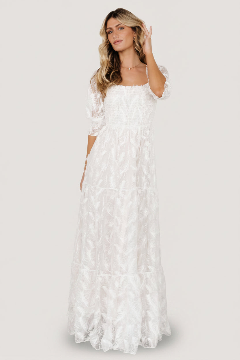 Paloma Smocked Feather Maxi Dress | Off White