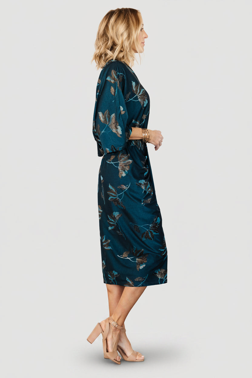Shaneen Ruched Midi Dress | Jade Floral Shimmer