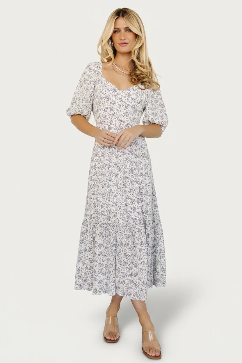 Elisabeth Button Dress | Off White + Blue Floral