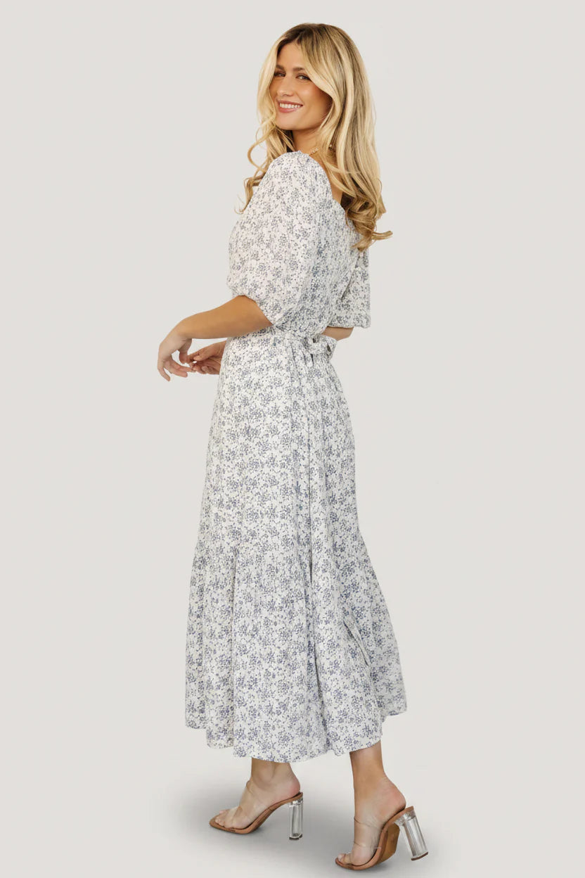 Elisabeth Button Dress | Off White + Blue Floral