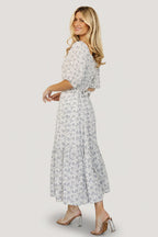Elisabeth Button Dress | Off White + Blue Floral