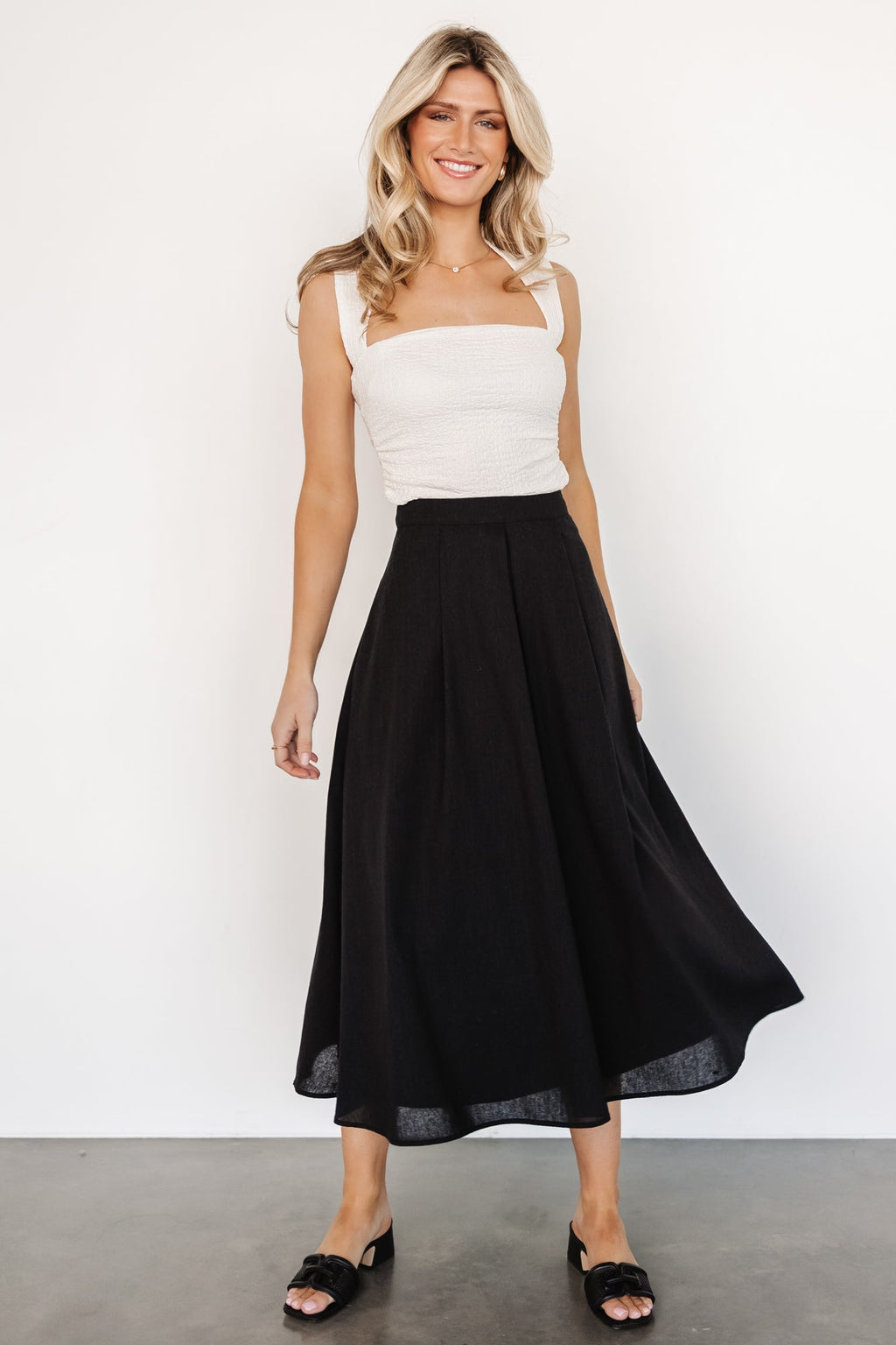Katie Pleated Midi Skirt | Black