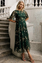 Arabella Embroidered Tulle Maxi Dress | Dark Green Floral