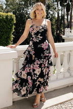 Hallie Tiered Maxi Dress | Black Multi Floral