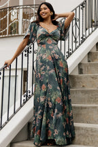 Caterina Maxi Dress | Dark Green Floral