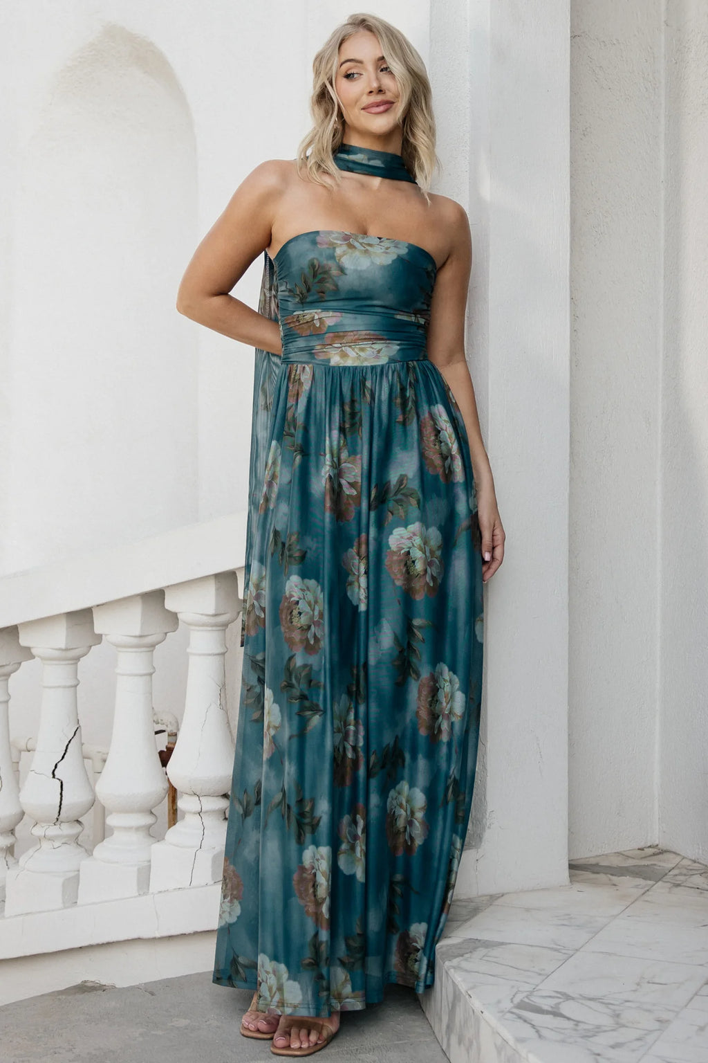 Elias Strapless Maxi Dress | Deep Teal Floral