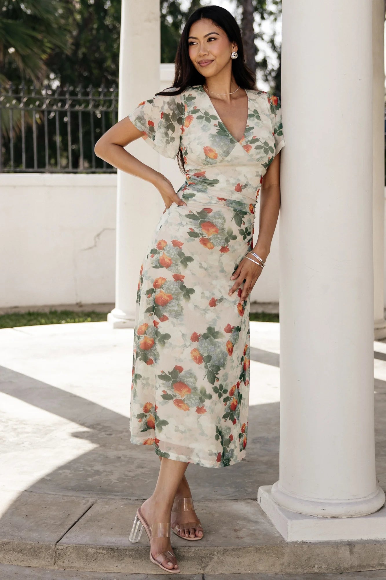 Amara Mesh Dress | Cream Multi Floral