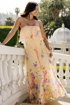 Bloom Pleated Strapless Maxi Dress | Multi Floral