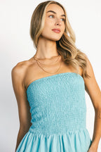 Cielo Strapless Short Dress | Aqua