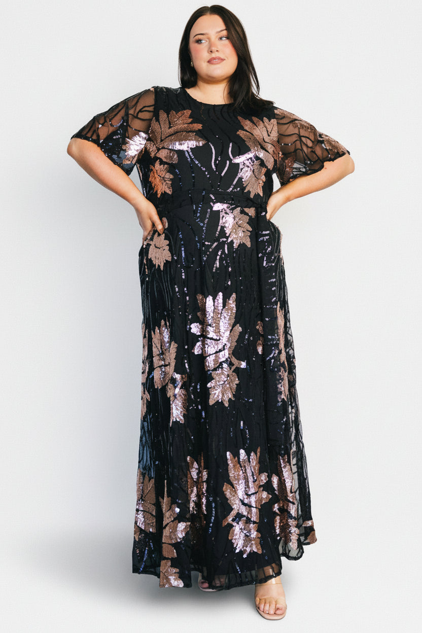 Muse Sequin Maxi Dress | Black + Rose