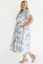 Claire Button Up Midi Dress | Ivory + Blue Floral