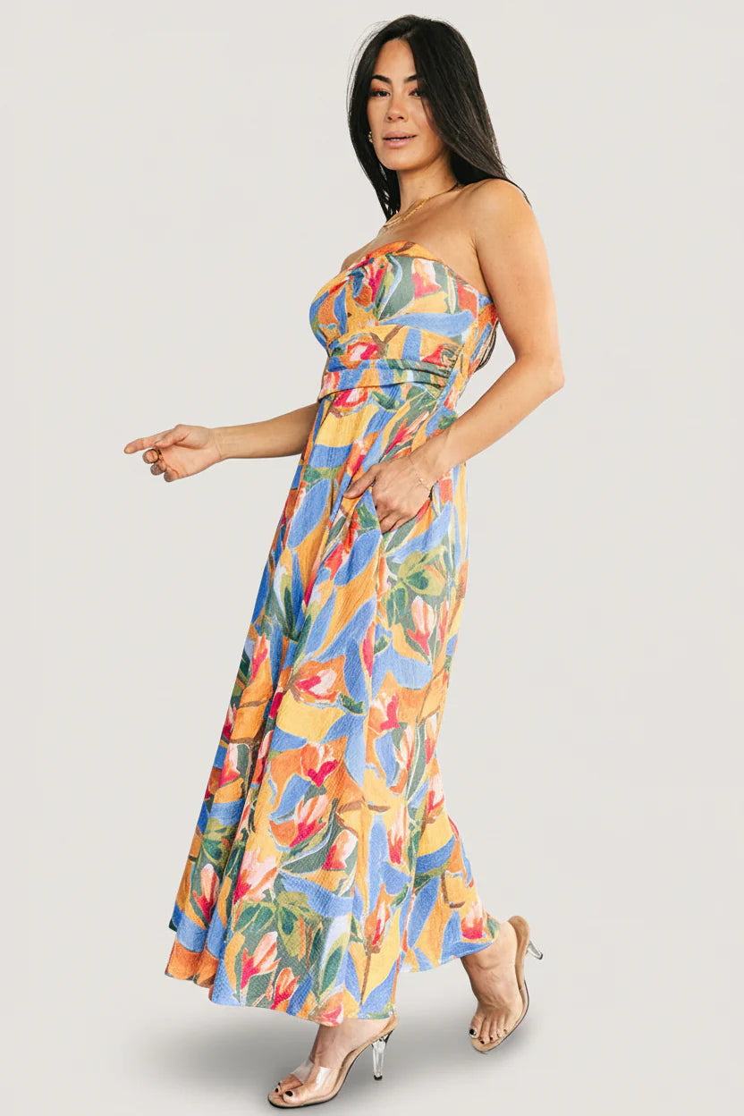 Solana Strapless Midi Dress | Blue Multi