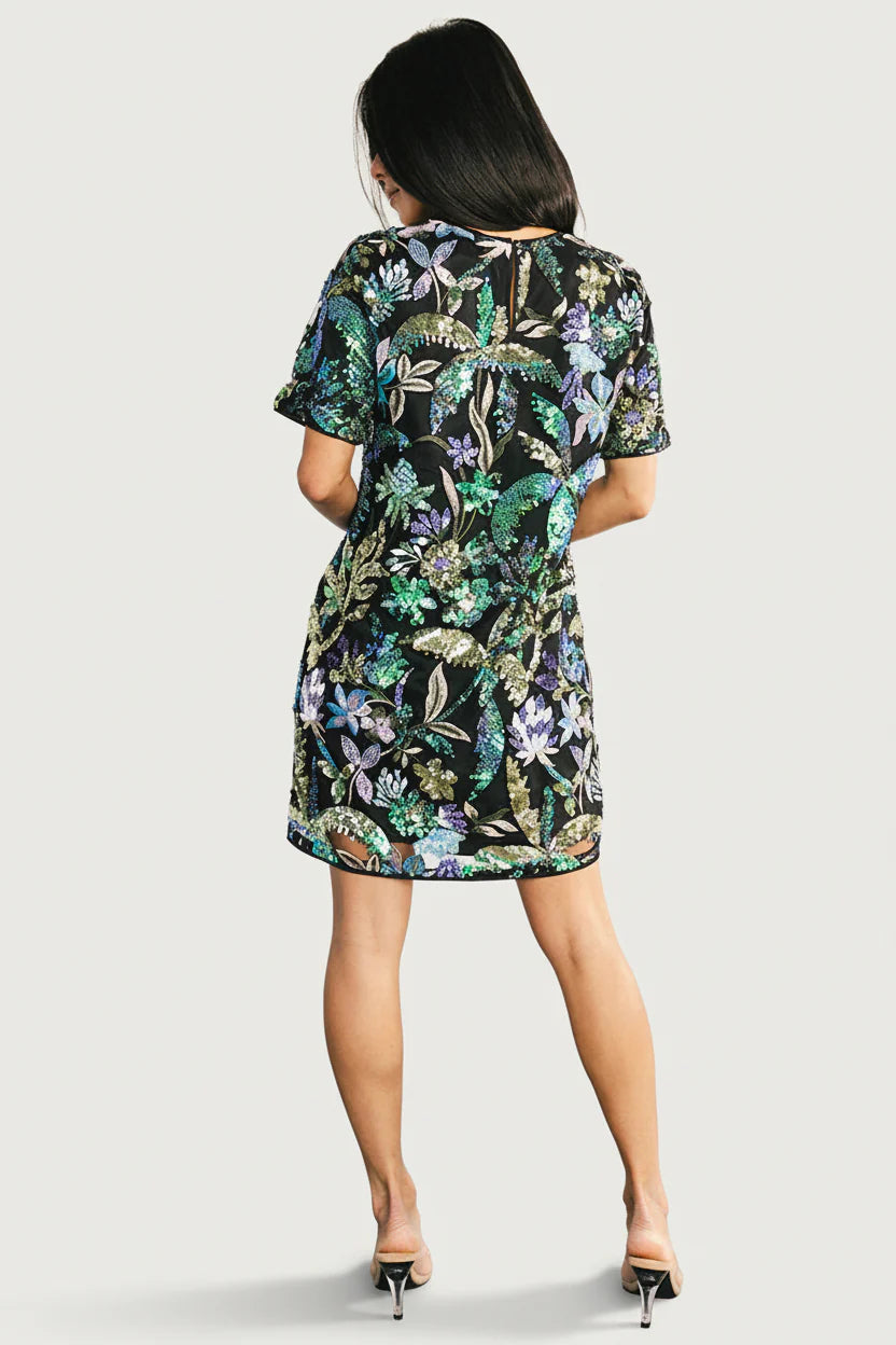Patricia Sequin Short Dress | Black + Blue Multi