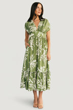 Rosa Midi Dress | Green Print