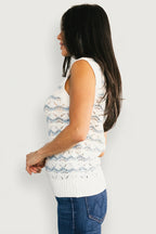 Baeza Crochet Tank | Blue + Off White