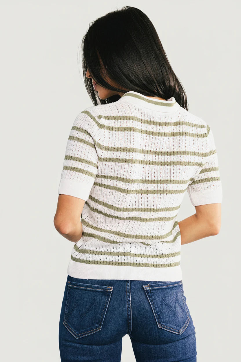 Bahía Knit Stripe Top | Sage + Off White