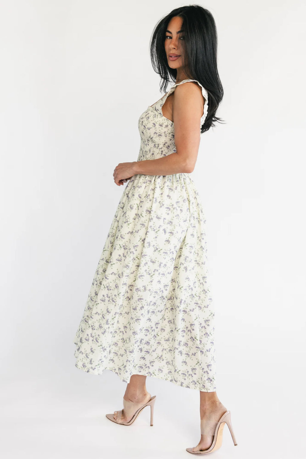 Fawn Midi Dress | Cream + Lavender Floral