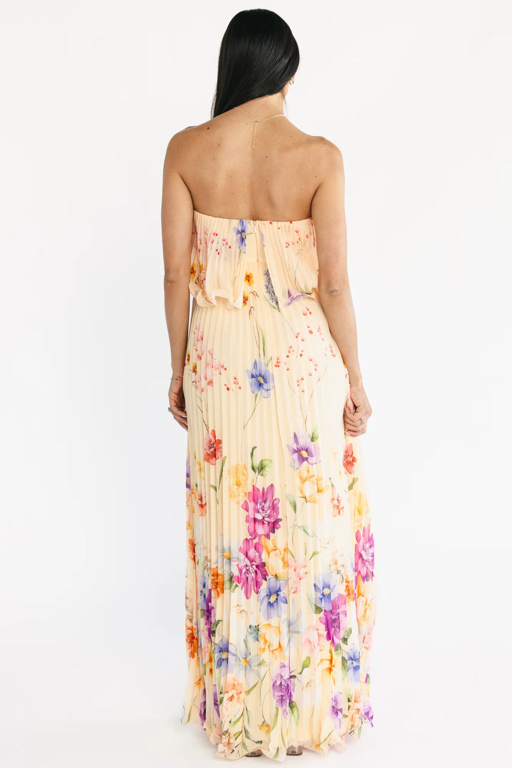 Bloom Pleated Strapless Maxi Dress | Multi Floral