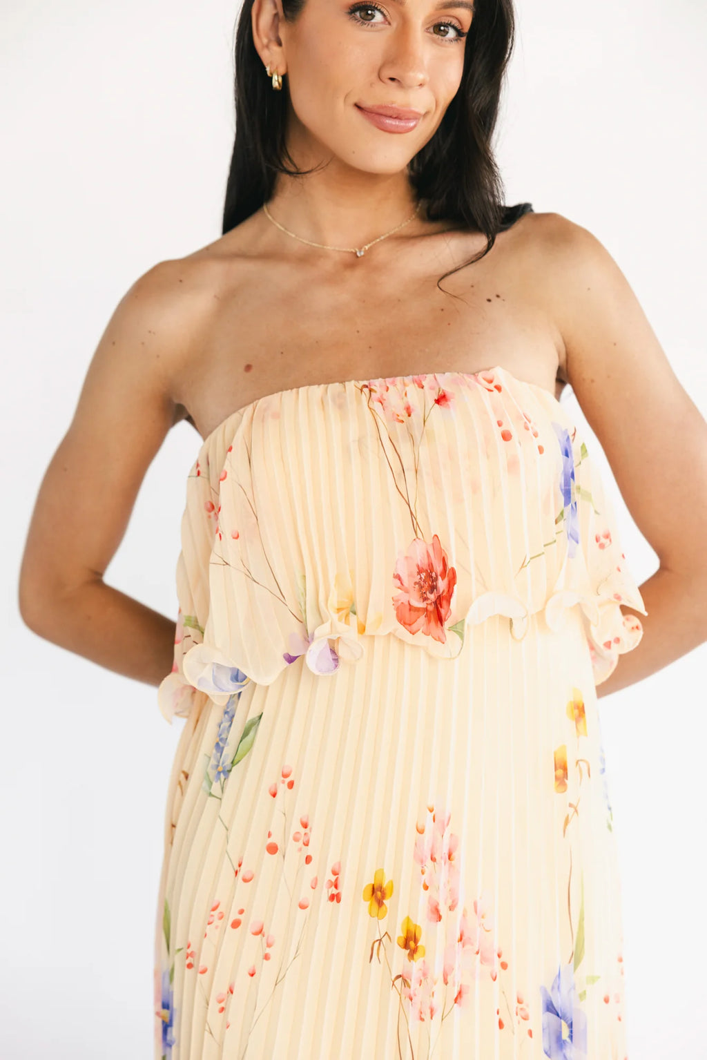 Bloom Pleated Strapless Maxi Dress | Multi Floral
