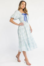 Jane Bow Midi Dress | Blue + Green Floral