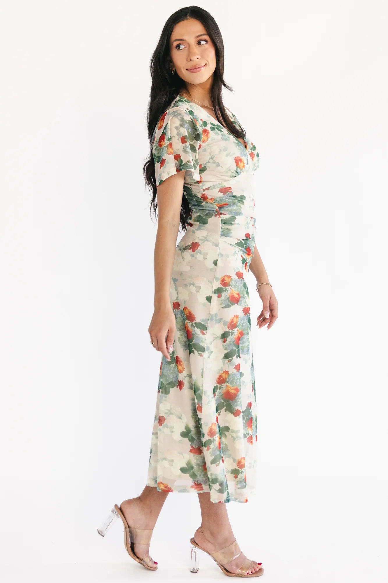 Amara Mesh Dress | Cream Multi Floral