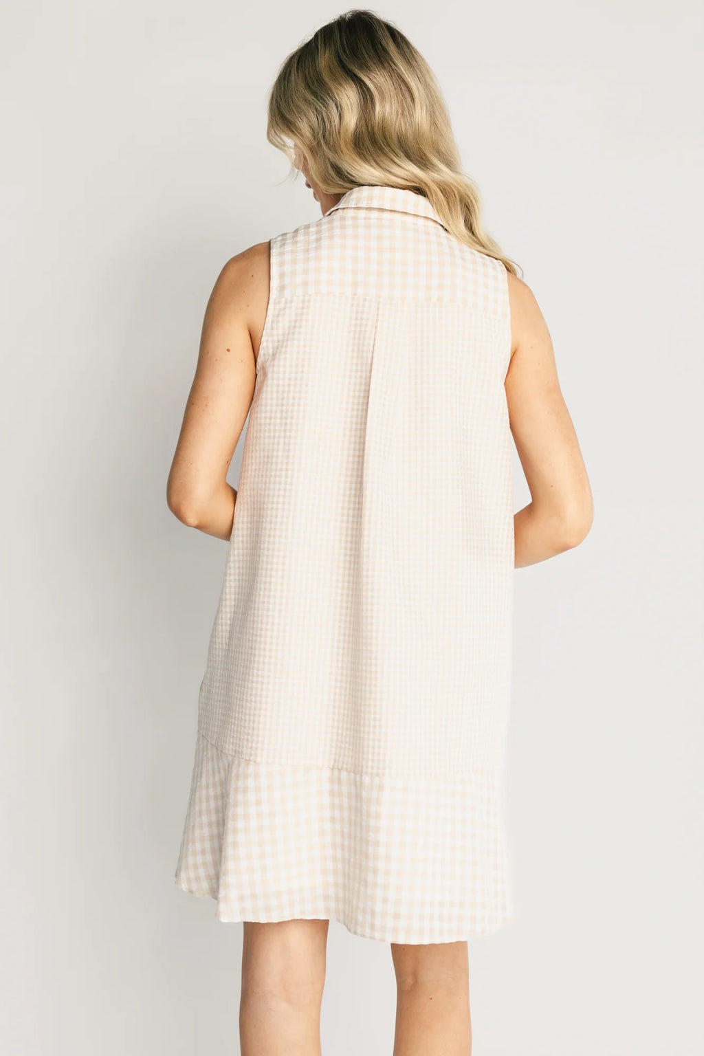 Dolly Short Dress | Beige Gingham Print
