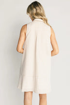 Dolly Short Dress | Beige Gingham Print