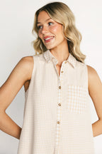 Dolly Short Dress | Beige Gingham Print