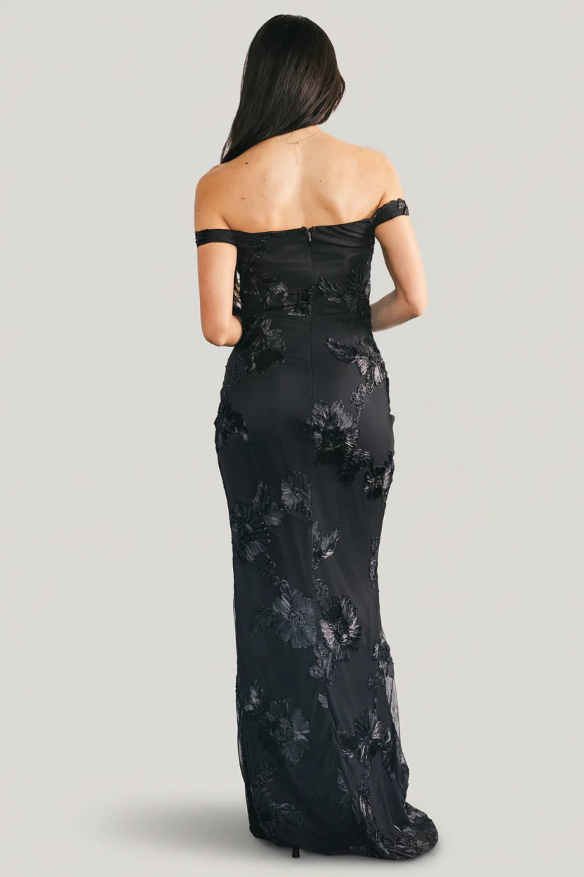 Kinsley Off Shoulder Maxi Dress | Black Floral