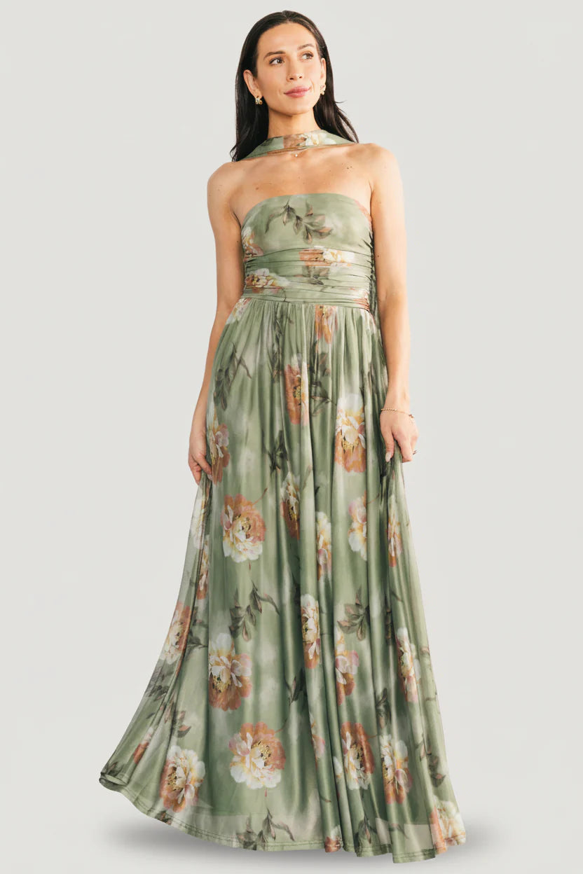 Elias Strapless Maxi Dress | Dark Sage Floral