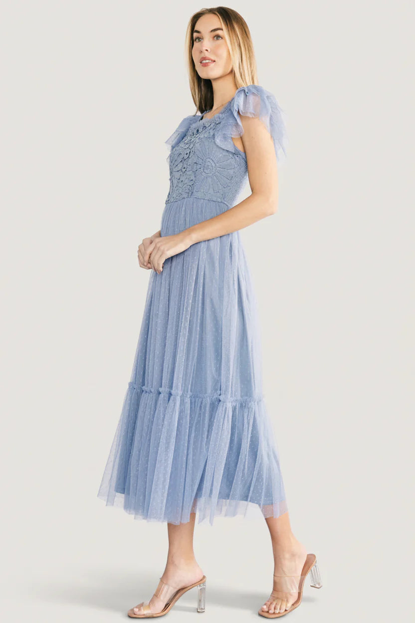Elowyn Lace Top Midi Dress | Blue
