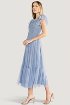 Elowyn Lace Top Midi Dress | Blue
