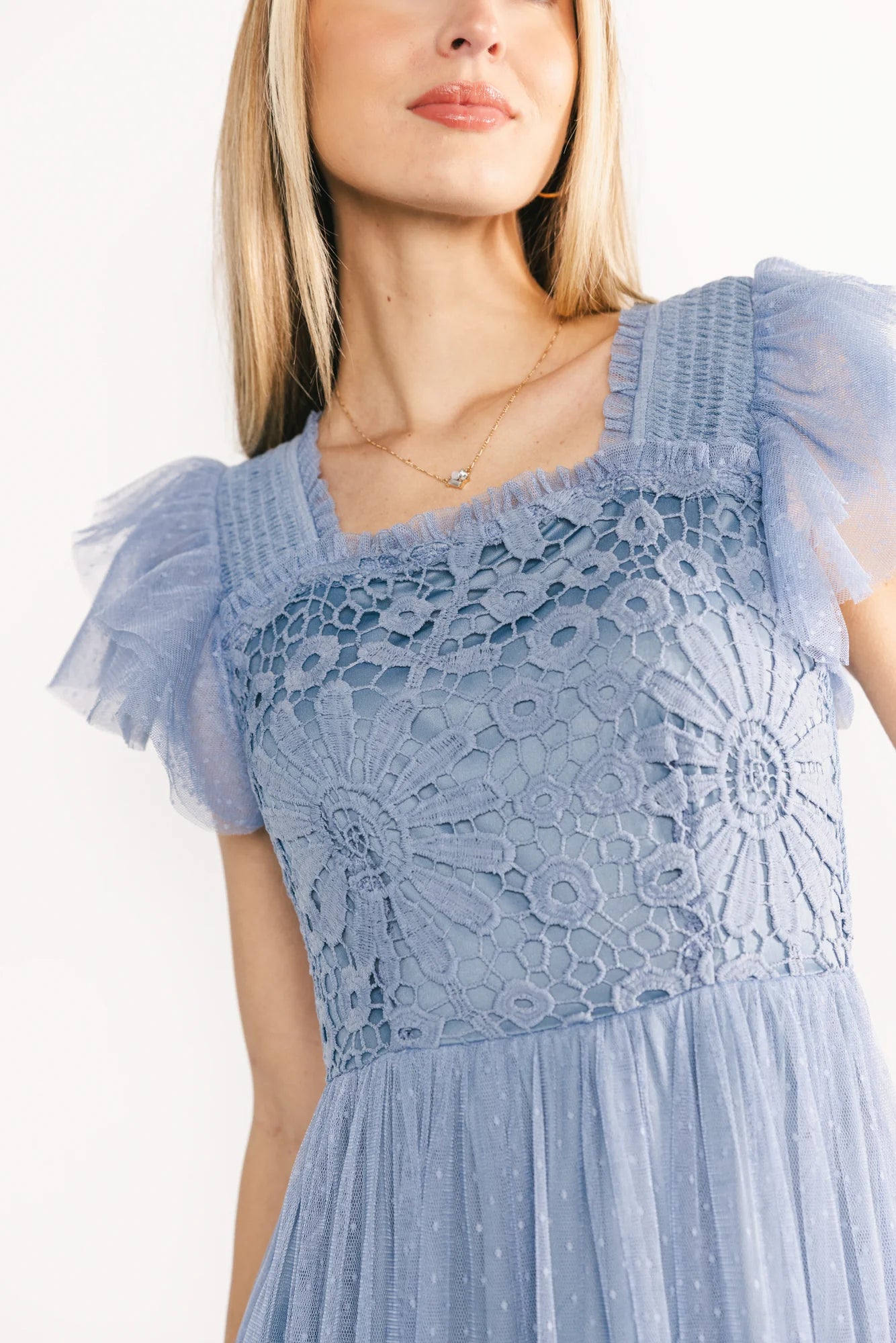 Elowyn Lace Top Midi Dress | Blue
