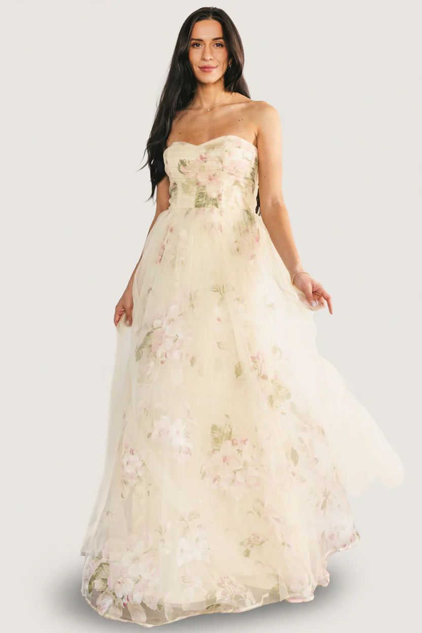 Carlotta Tulle Gown | Light Yellow Floral