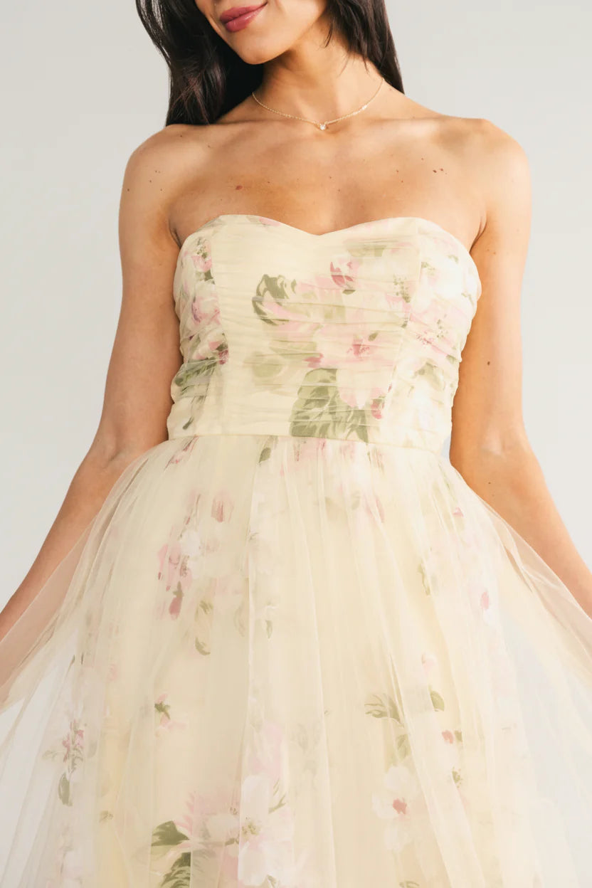 Carlotta Tulle Gown | Light Yellow Floral