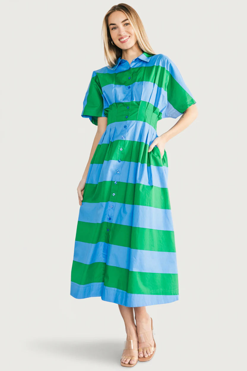 Tracy Shirt Dress | Blue + Green Stripe