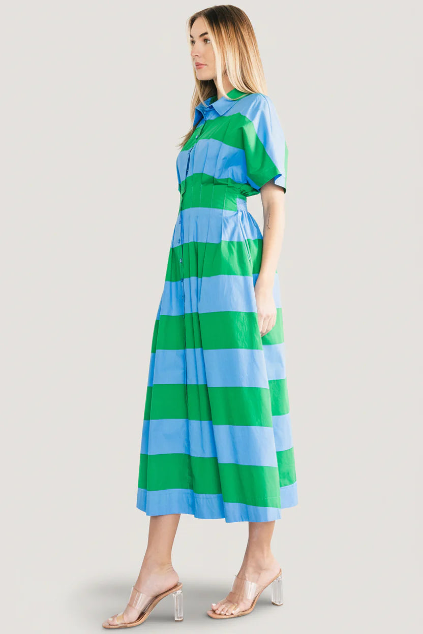 Tracy Shirt Dress | Blue + Green Stripe