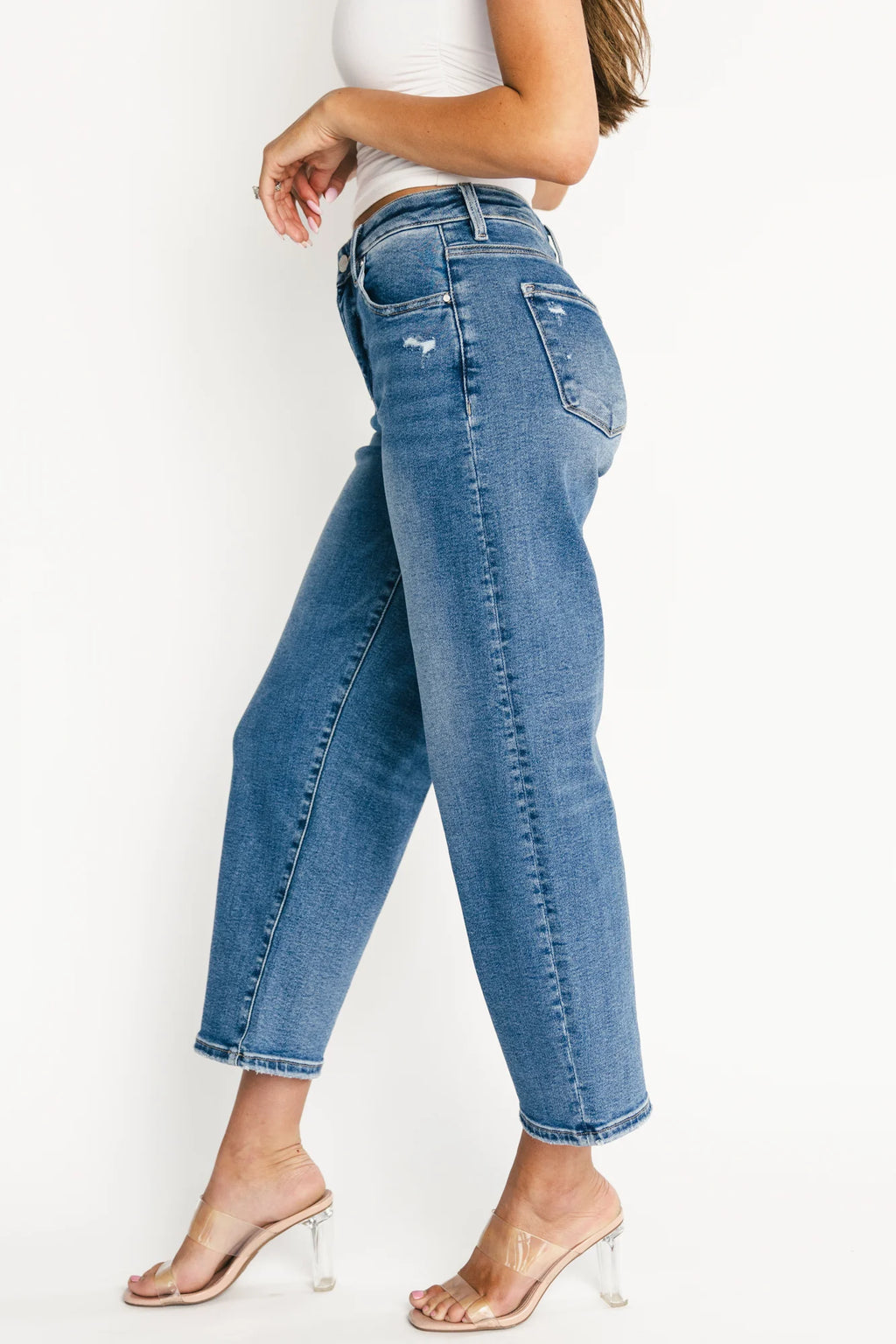 Lumi High Rise Crop Barrel Jeans | Medium Wash